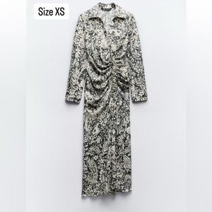Zara Black and Cream Paisley Long Sleeve Dress